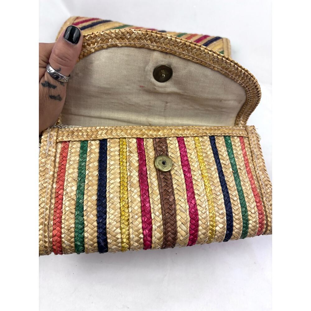 Lot of 2 Vintage Woven Straw Jute Multi Colored Striped‎ Clutch Crossbody - Picture 12 of 16